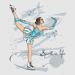 Vector scetch figure skater color