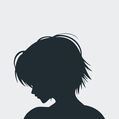 Icono plano cabeza mujer de perfil en fondo gris