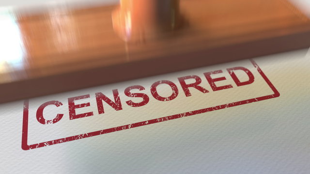 Putting CENSORED rubber stamp on the paper. 3D rendering