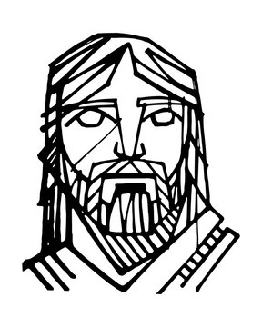 Jesus Christ Face ink illustration