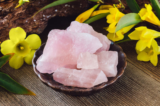 Ceramic Bowl of Rough Rose Quartz