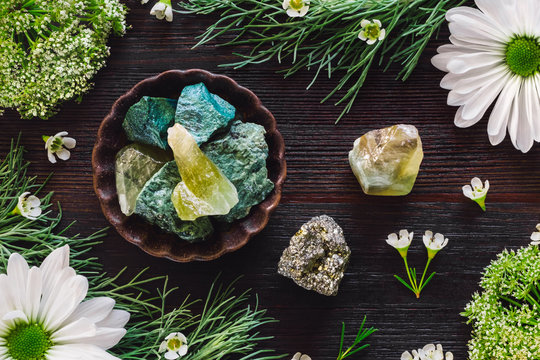 Green Aventurine, Green Calcite and Pyrite with Mixed Botanicals
