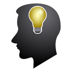 Head silhouette with a lightbulb icon