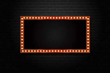 Vector realistic isolated retro rectangle neon billboard for decoration and covering on the wall background. © comicsans