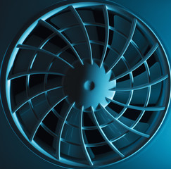 ventilation grille and fan in blue light