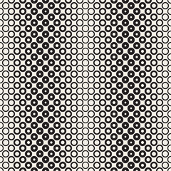 Halftone circles vector seamless pattern. Abstract geometric texture with size gradation of rings. Gradient transition effect background,