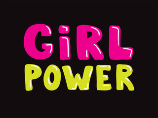Girl power slogan hand drawn pink and yellow lettering on black background. Vector illustration for t shirt, poster etc