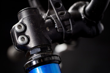 Plakat Kids bike. Shock absorber, brake, wheel shown close up.