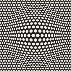 Halftone bloat effect optical illusion. Abstract geometric background design. Vector seamless black and white pattern.