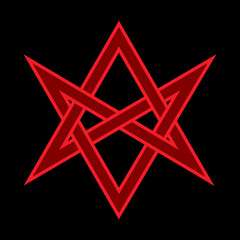 The Horns of Asmodeus, or The Horned Head (symbol of The Horned God), «Hexagrammum Mysticum» (unicursal hexagram) — Mystic Occult Sign of Black Magic and Illuminati.