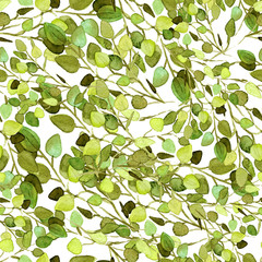 Fototapeta na wymiar Eucalyptus Greenery Leaves Seamless Pattern.