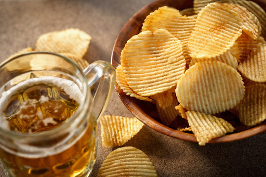 potato chips and beer mug