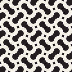 Vector geometric seamless pattern with curved shapes grid. Abstract monochrome rounded lattice texture. Modern textile background design