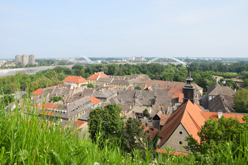 Obraz premium Panorama of Petrovaradin and Novi Sad photographed from the Petrovaradin fortress.