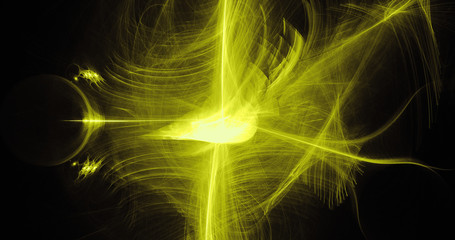 Yellow Abstract Lines Curves Particles Background