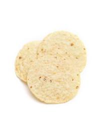Round Tortilla Corn Chips on a White Background