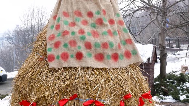 Close-Up Straw Effigy Of Dummy Of Maslenitsa, Symbol Of Winter And Death In Slavic Mythology