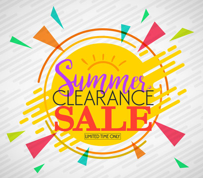 Creative Summer Clearance Sale Vector Illustration with Lines and Other Shapes in White with Vignette Background for Promotional Purposes.  
