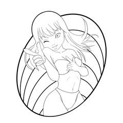 Cute bikini girl line art sticker concept illustration, pink theme color