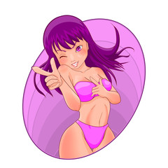Cute bikini girl sticker concept illustration, pink theme color