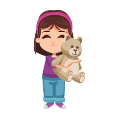 Girl hugging teddy bear vector illustration graphic design