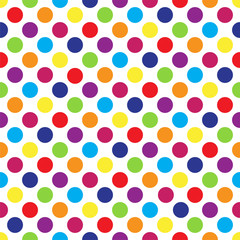 Seamless colorful polka dot pattern on white. Vector illustration. - obrazy, fototapety, plakaty