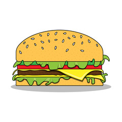 Vector illustration of the hamburger on the white background. Burger icon.