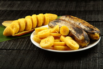 Homemade steamed and sliced bananas