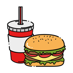 delicious burger with soda vector illustration design