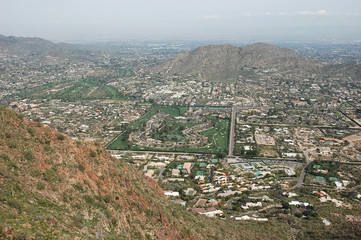 aerial view of rocky mountain and Phoenix city