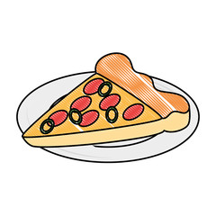 delicious pizza portion with dish vector illustration design