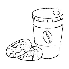 delicious and sweet donut with coffee cup vector illustration design