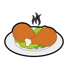 delicious chicken thighs in dish with lettuce vector illustration design