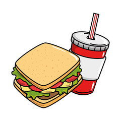 delicious sandwish with soda vector illustration design