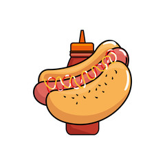 delicious hot dog with sauce bottle vector illustration design