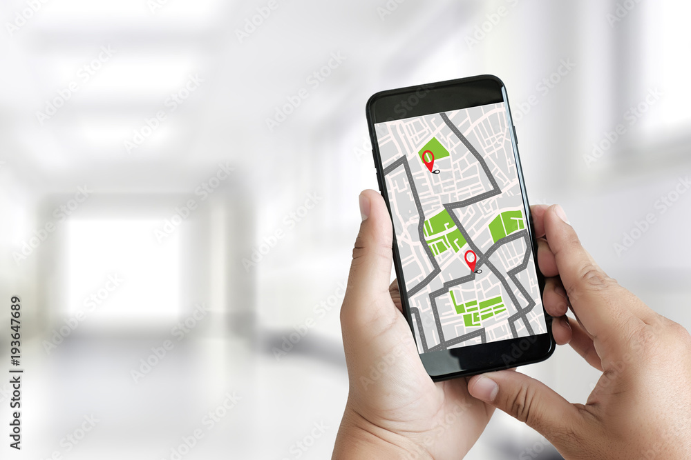 Poster gps map to route destination network connection location street map with gps icons navigation