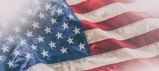 Obraz premium Flaga USA. Flaga Ameryki. Amerykańska flaga wiejąca na wietrze