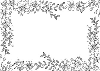 Flower frame coloring book for adult. doodle style.vector illustration. handdrawn.