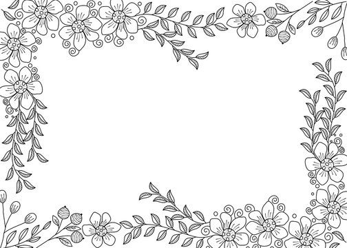 Flower frame coloring book for adult. doodle style.vector illustration. handdrawn.