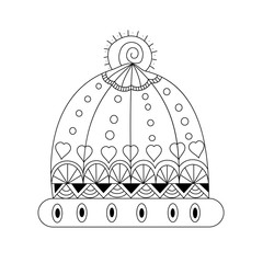 Winter hat coloring book page for adult and kids.doodle style.vector illustration.hand drawn.