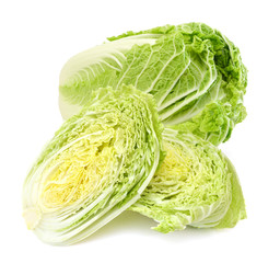 Whole and Slice of fresh chinese cabbage. Isolated on a white background