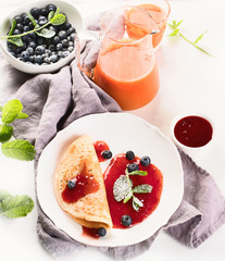 Healthy breakfast with pancakes