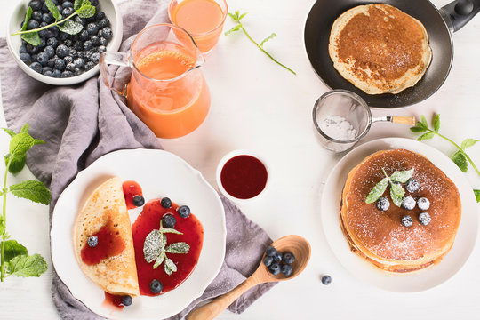 Healthy breakfast with pancakes