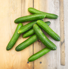 fresh cucumbers isolated on wooden board