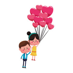 Cute couple flying with balloons cartoon vector illustration graphic design