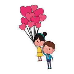 Cute couple flying with balloons cartoon vector illustration graphic design