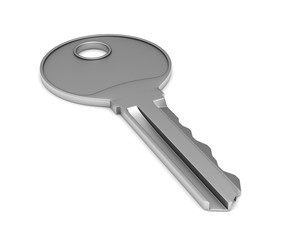 Metallic key on white background. isolated 3d illustration