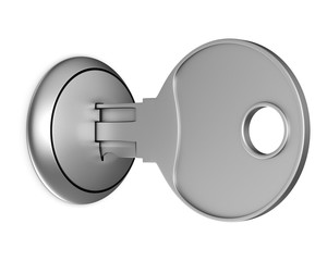 Metallic key on white background. isolated 3d illustration
