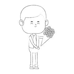 Cute boy with flowers vector illustration graphic design