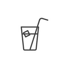 Ice tea glass outline icon. linear style sign for mobile concept and web design. Freshly drink with ice cube and straw simple line vector icon. Symbol, logo illustration. Pixel perfect vector graphics